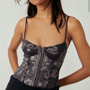 Free People Gray Mesh Top
